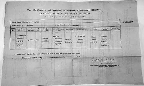 Ann Braddick Birth Certificate