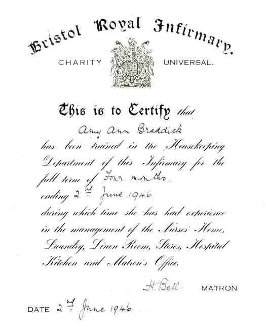 Braddick -Bristol Royal Infirmary Housekeeping Cert 27-6-1946xo.jpg